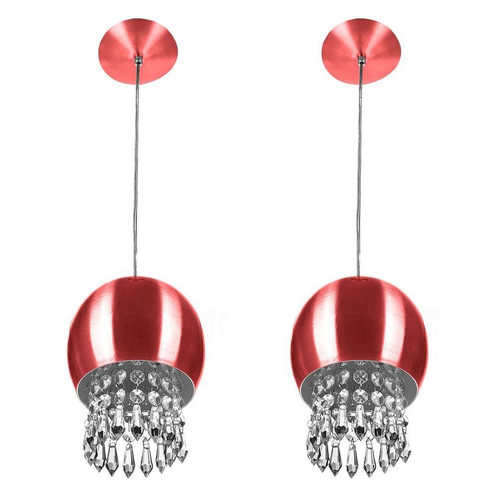 Kit 2 Pendente Bola Pequena 15cm Cereja Cristais Acrilico