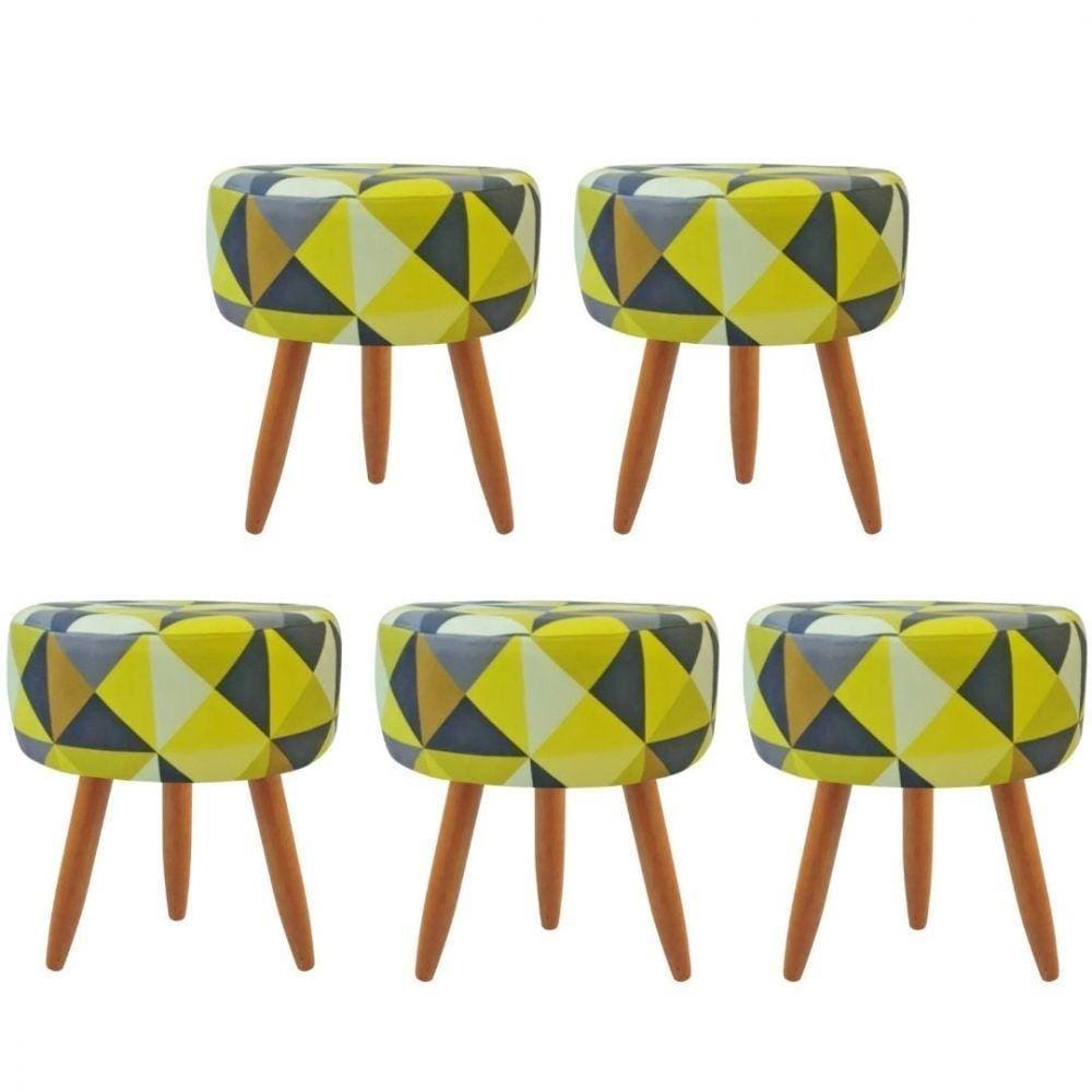 Combo 5 Puffs Redondo Pé Palito Triangûlo Amarelo