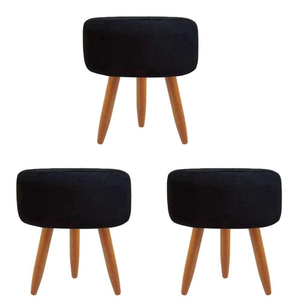 Combo 3 Puffs Redondo Pé Palito Preto