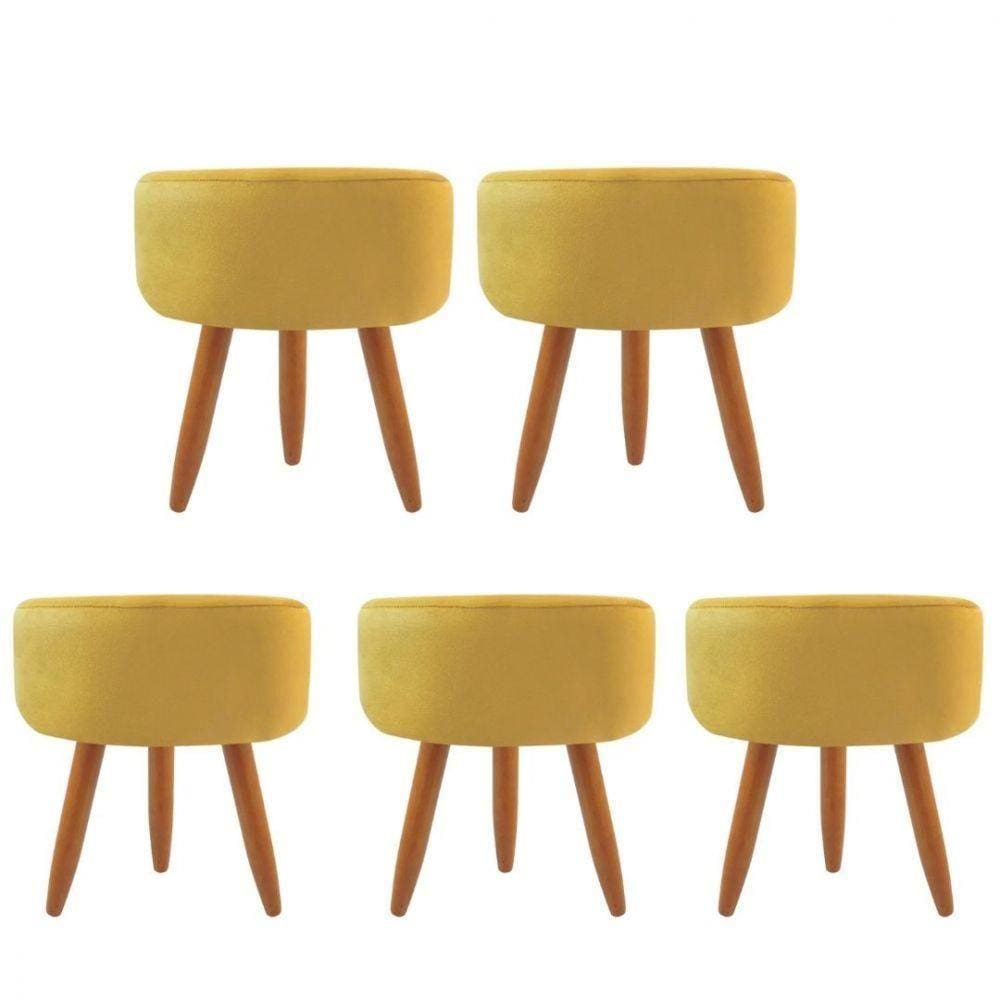 Combo 5 Puffs Redondo Pé Palito Amarelo