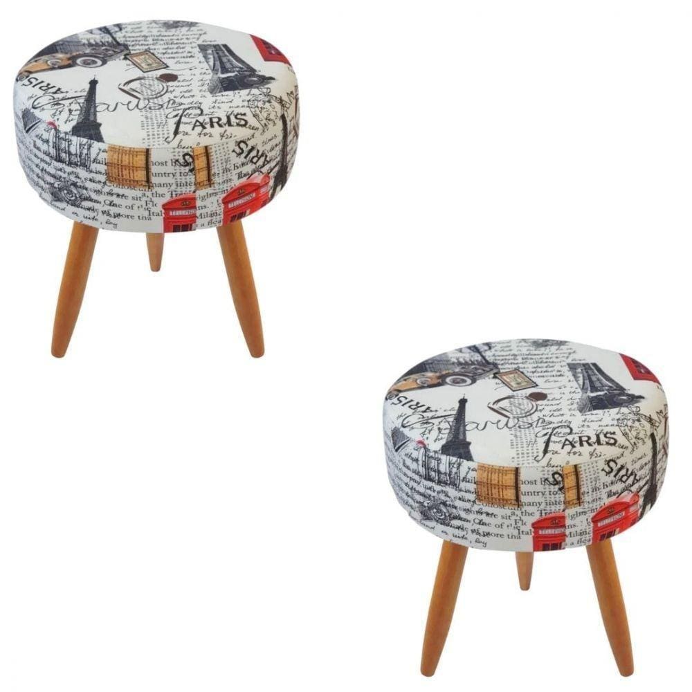 Combo 2 Puffs Redondo Pé Palito Paris Vermelho