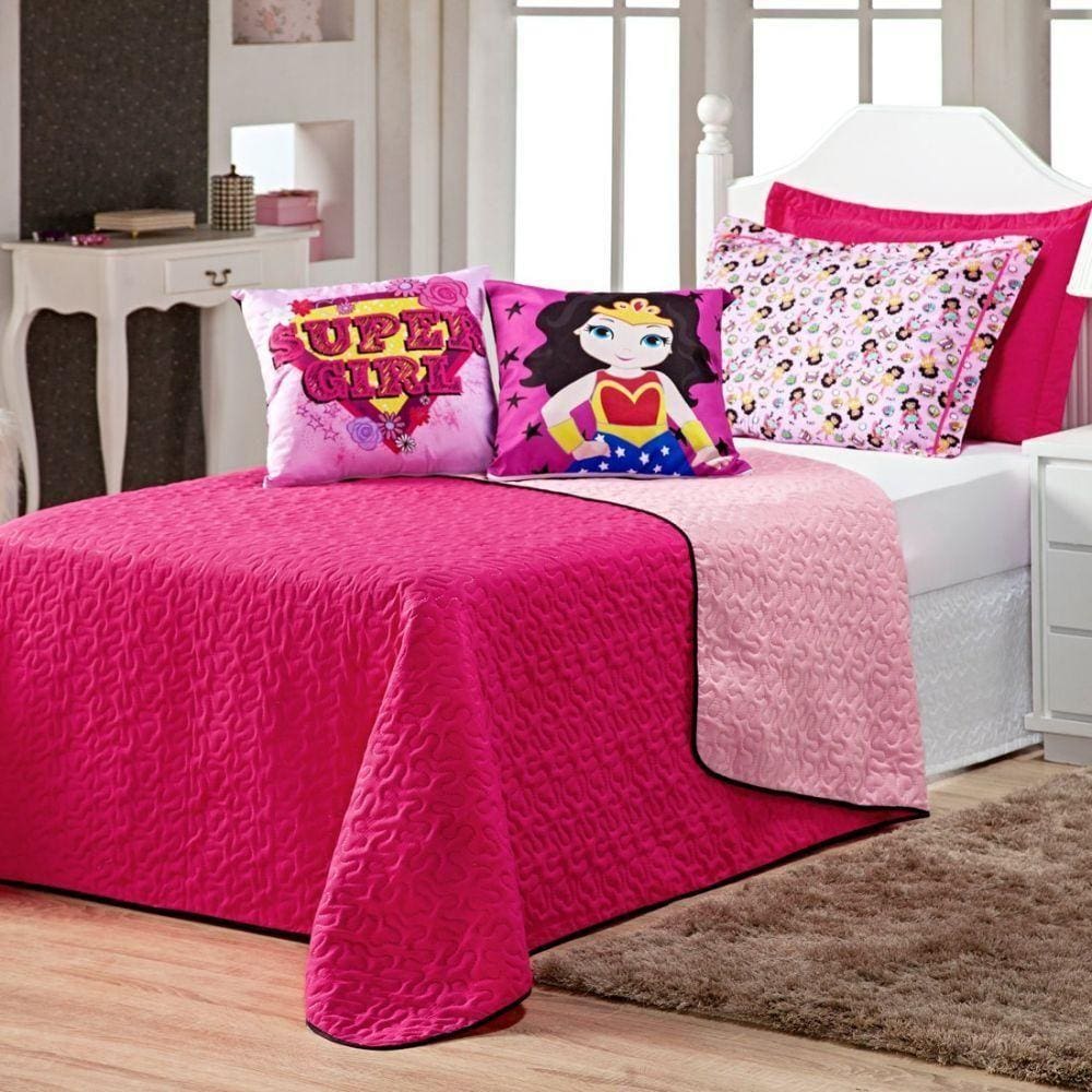Cobre Leito Super Girl Almofadas 05 Peças