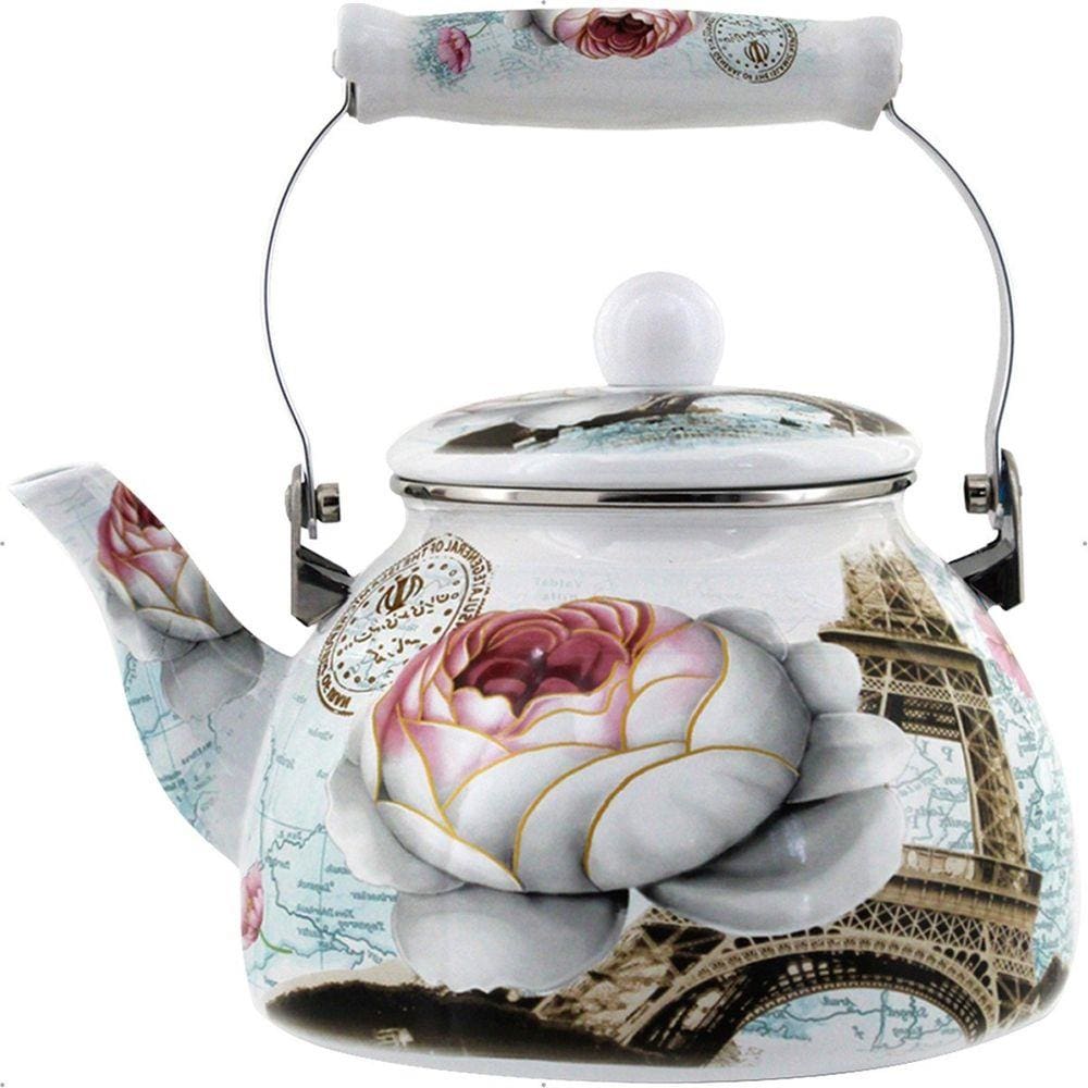 Chaleira Premium Aço Esmaltada Retrô Vintage 2,5L Paris Rosa