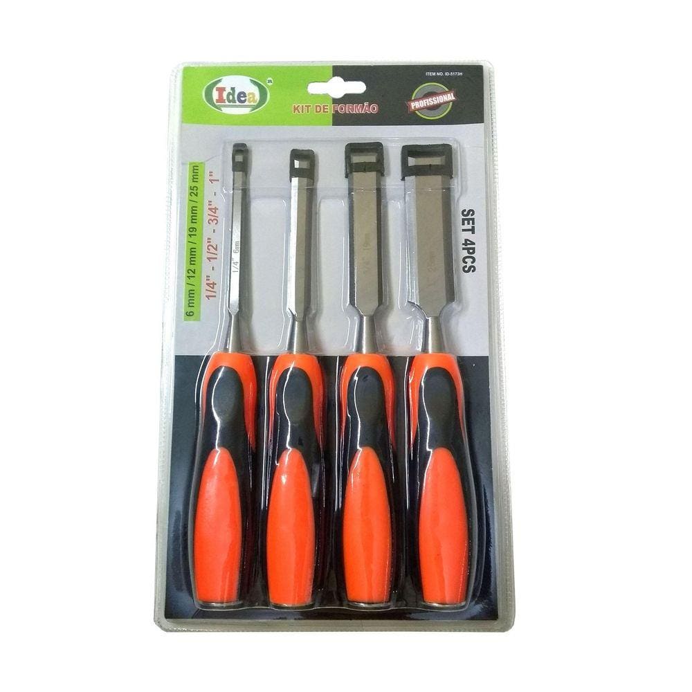 Jogo Kit 4 Peças Formão Profissional Para Entalhar Madeira