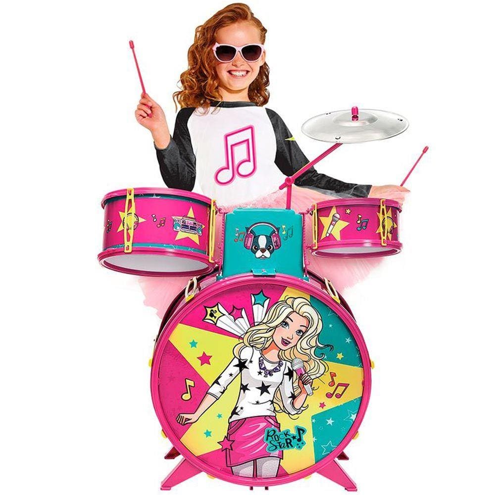 Bateria Infantil Fabulosa com Banquinho - Barbie - Fun