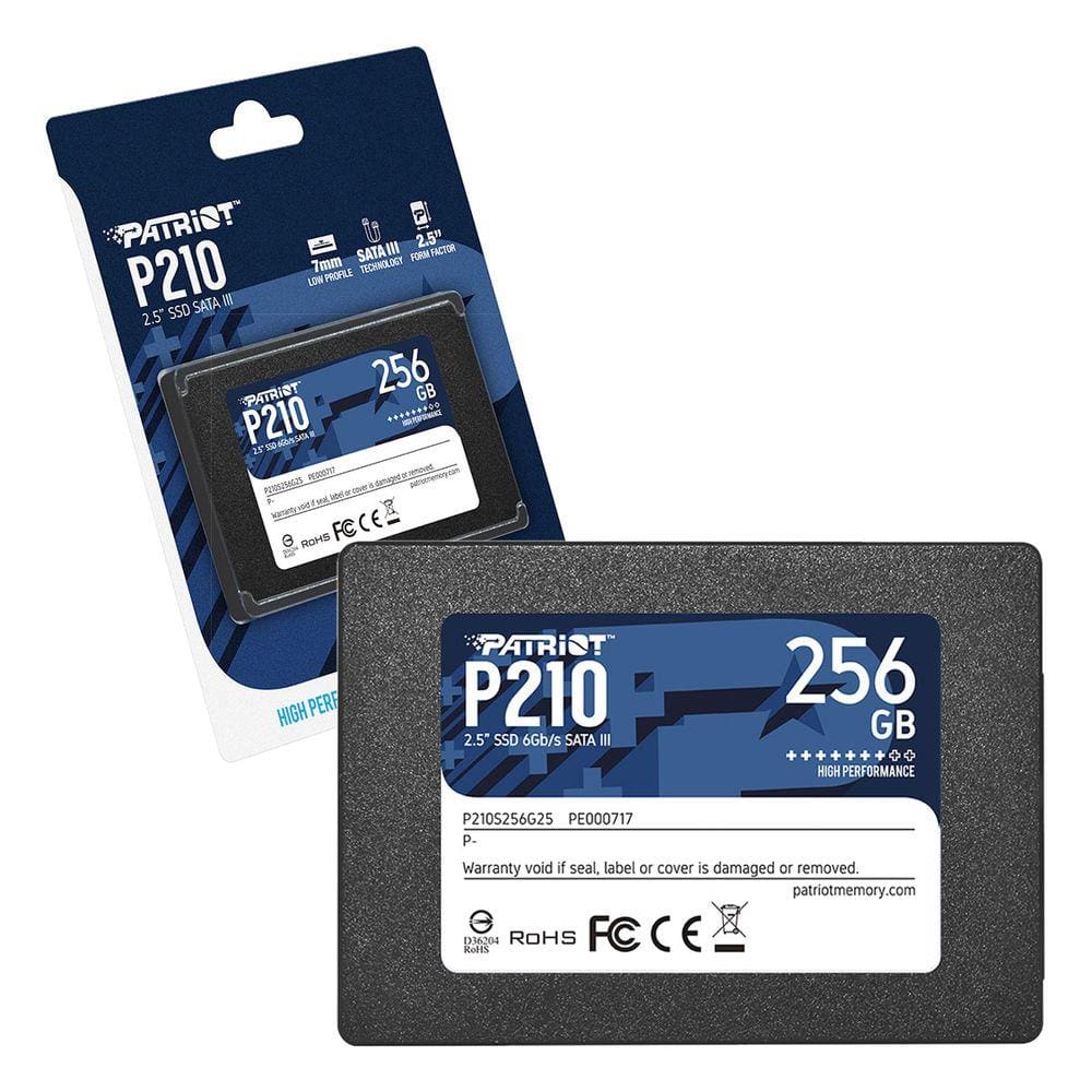 HD SSD 256GB Patriot P210, 2.5” Sata III 6Gb/s, Leitura 500 MB/s, Gravação 400 MB/s - P210S256G25