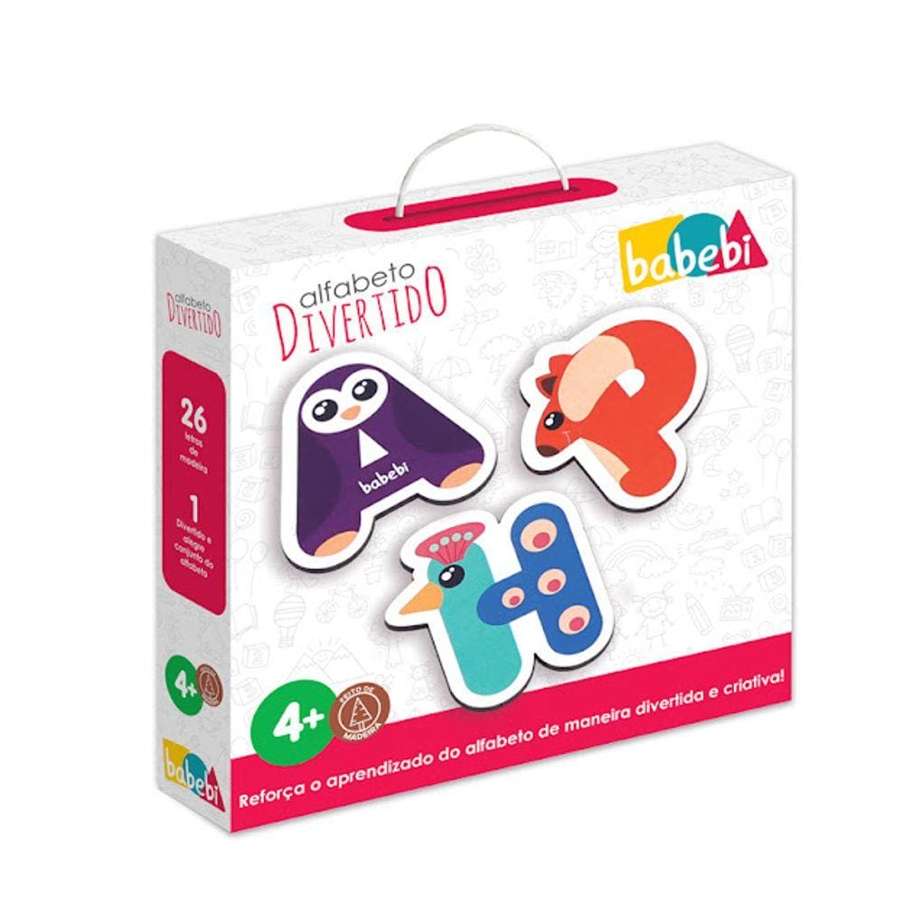 Alfabeto Divertido 26 peças de madeira ilustradas Brinquedo Infantil Educativo Pedagógico para Alfabetização de criança