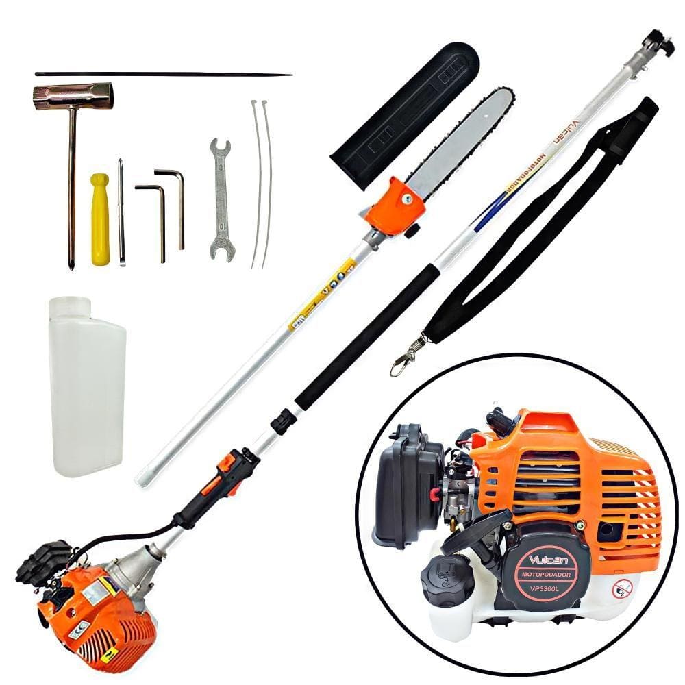 Motopodador de Galhos Altos Vulcan VP3300L 33CC 1,30HP Motor 2 Tempos Com Sabre de 30cm + Extensor Profissional