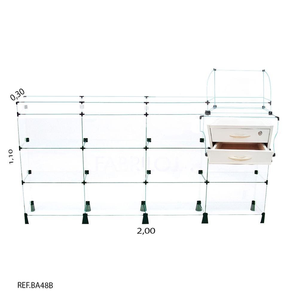 Balcão de Atendimento Caixa Modulado em Vidro + Gaveta Dupla Branco - 2,00 x 1,10 x 0,30