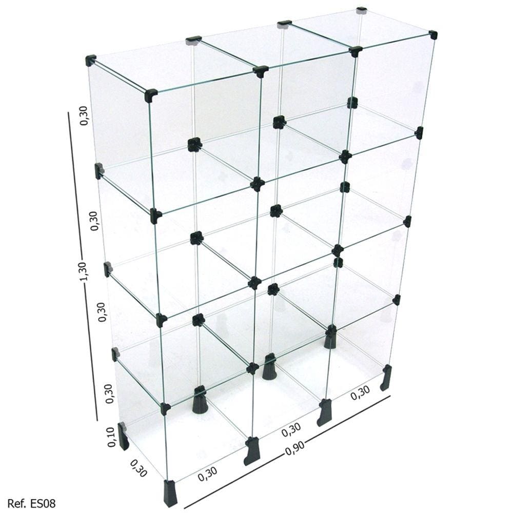 Estante de Vidro Modulado - 0,90 x 1,30 x 0,30