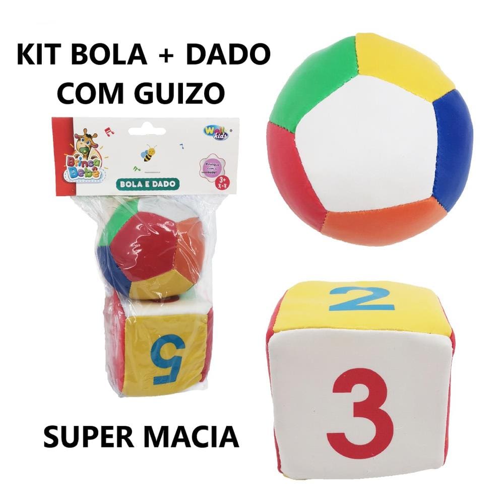Brinquedo Kit Bola E Dado Baby Super Macio Colors 2 Peças