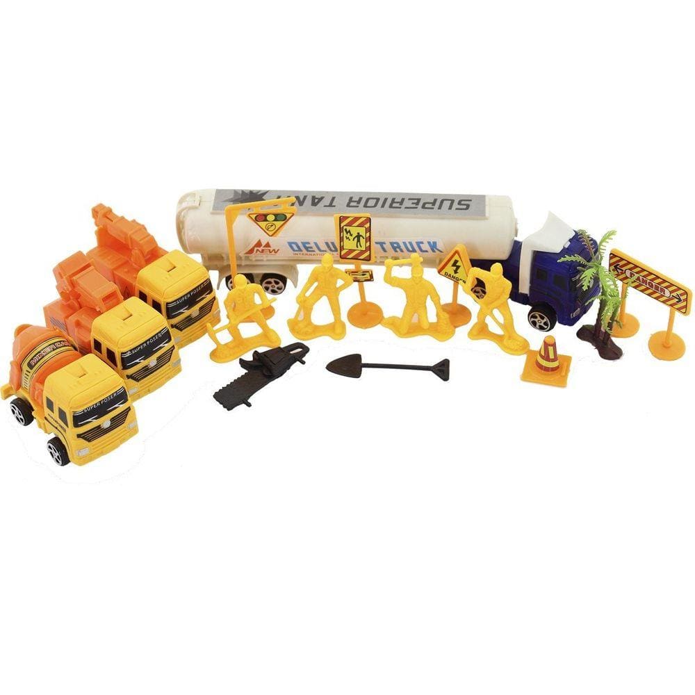 Kit Brinquedos Construção Caminhão Bonecos Placas 16 Peças