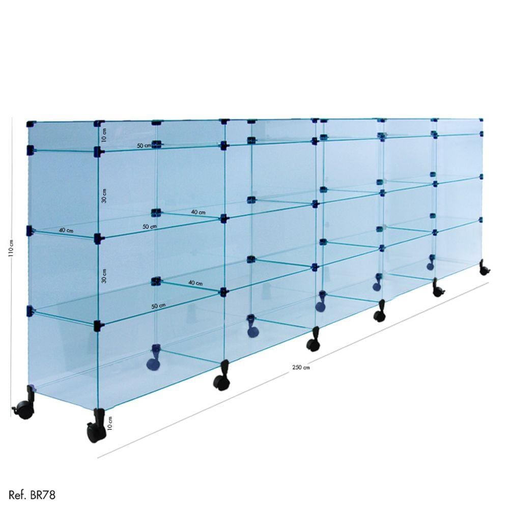 Balcão de Atendimento Modulado em Vidro com Rodízios - 2,50 x 1,10 x 0,40