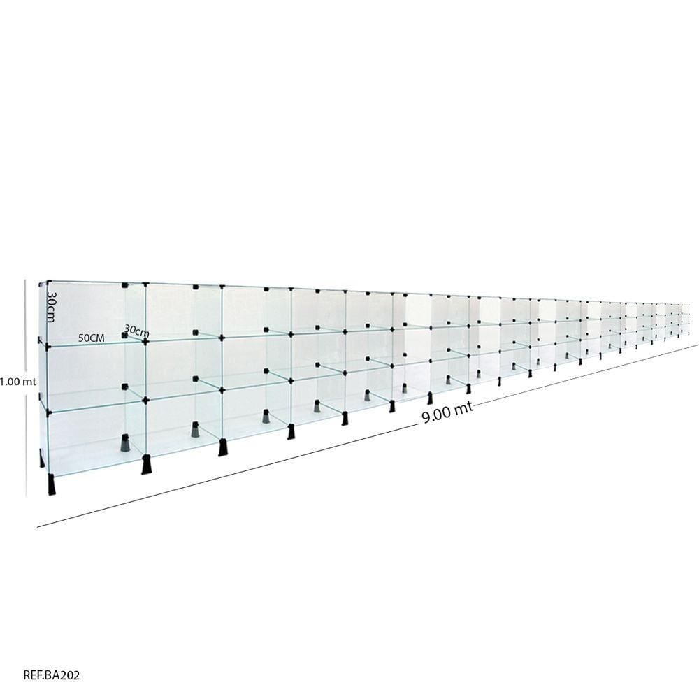 Balcão de Atendimento Modulado em Vidro - 9,00 x 1,00 x 0,30