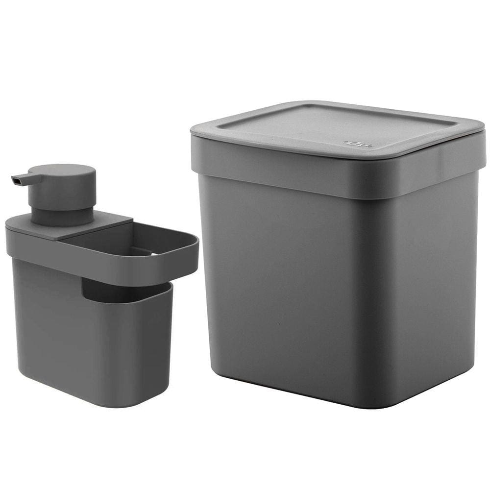 Lixeira Para Pia De Cozinha 4,7L E Dispenser Porta Detergente E Organizador 650ml Chumbo OU