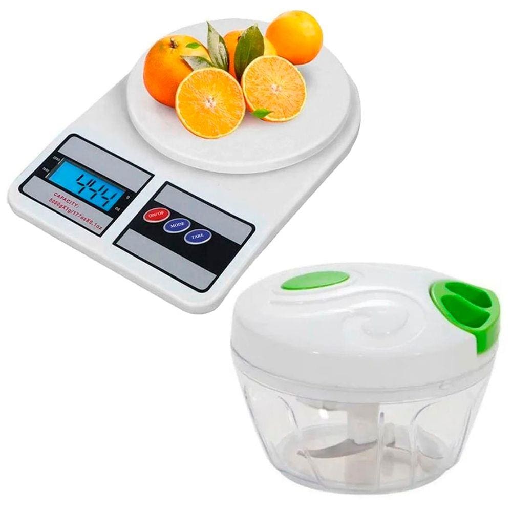 Kit Balança Digital Cozinha 1g Até 10kg + Mini Processador