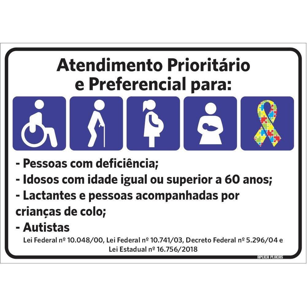 Placa Atendimento Prioritário E Preferencial Autismo - Lei 10.048