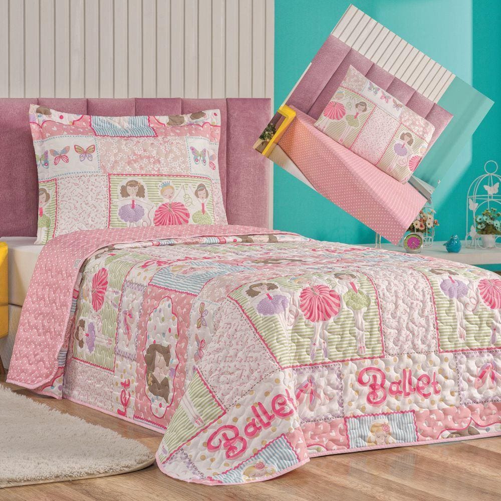 Kit Cobre Leito Solteiro e Lençol 4 Peças Bailarina