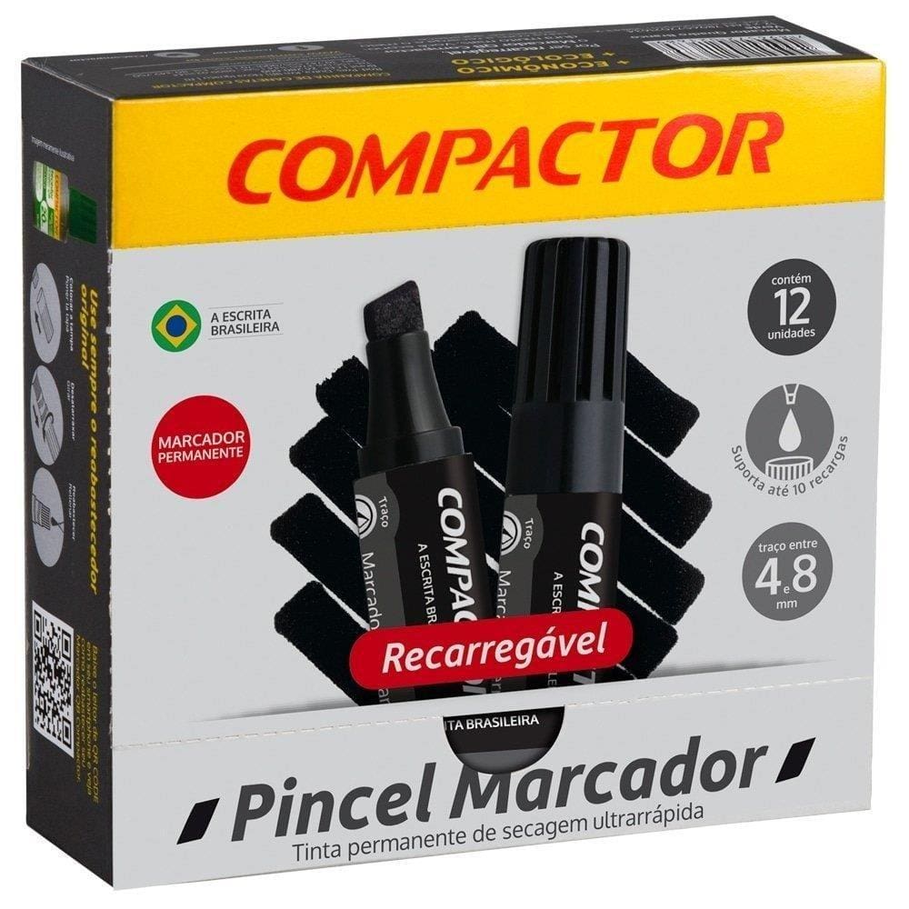 Marcador Permanente Preto Compactor - Embalagem com 12 Unidades
