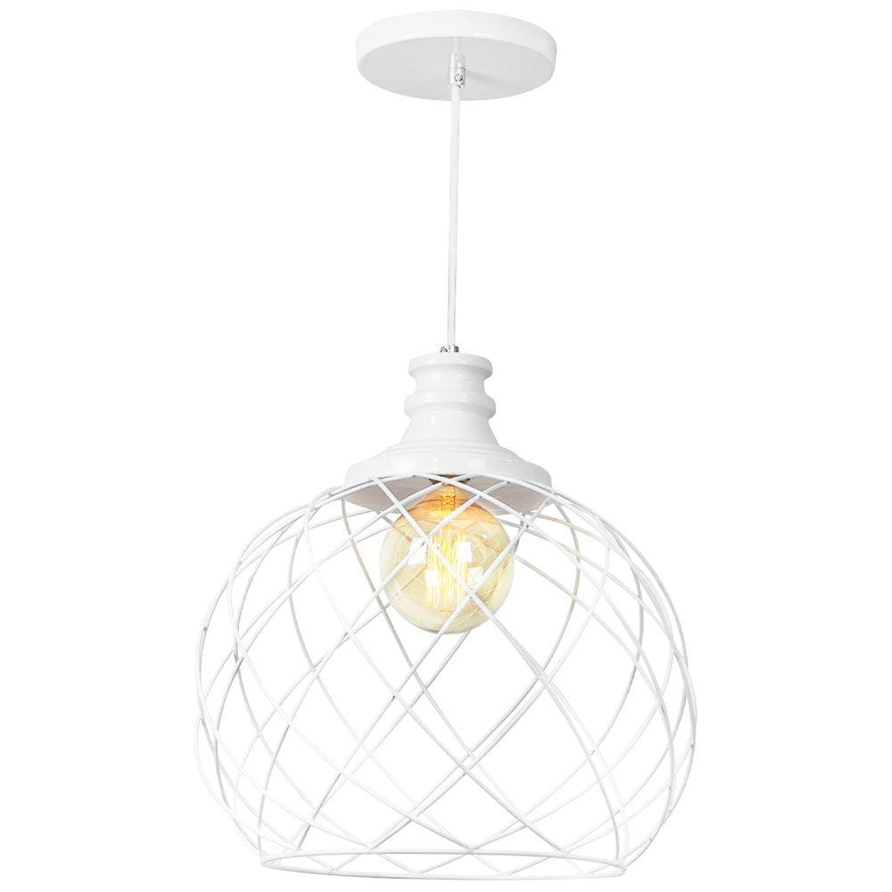 Lustre Pendente Esfera Aramado Branco 34cm