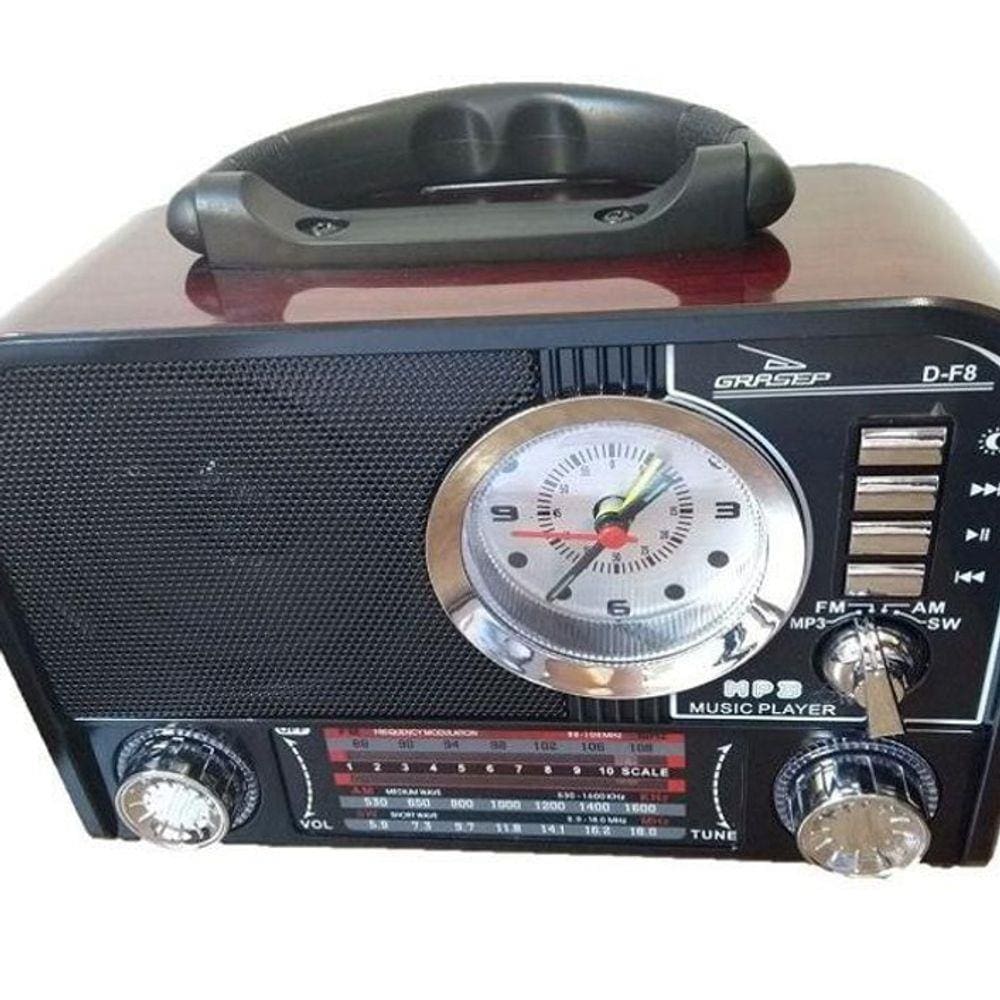 Rádio Retro Bluetooth Fm Am Mp3 Sd Card Usb Relógio
