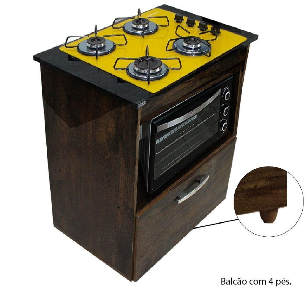 Kit Balcão Salvia Ipê Com Cooktop Amarelo 4 Bocas e Forno 48 Plus Chamalux