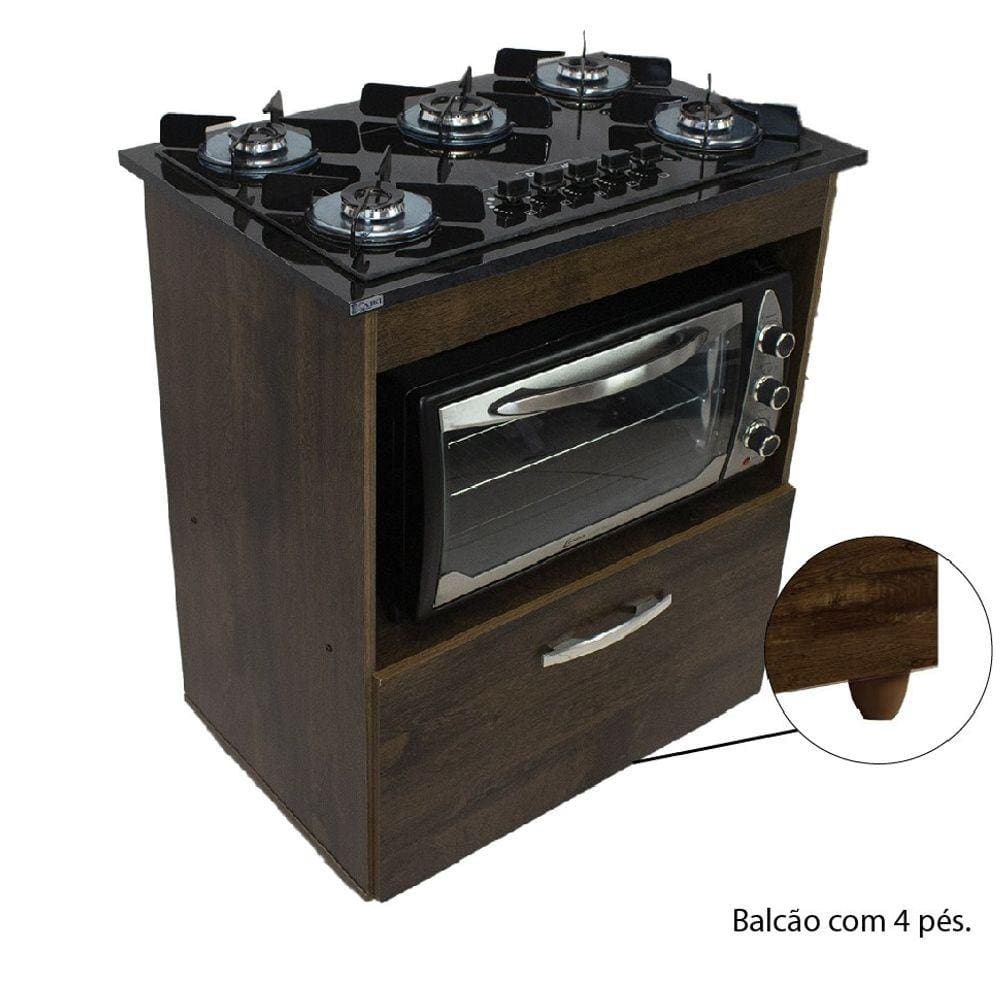 Kit Balcão Salvia Ipê Com Cooktop Preto 5 Bocas e Forno 48 Plus Chamalux