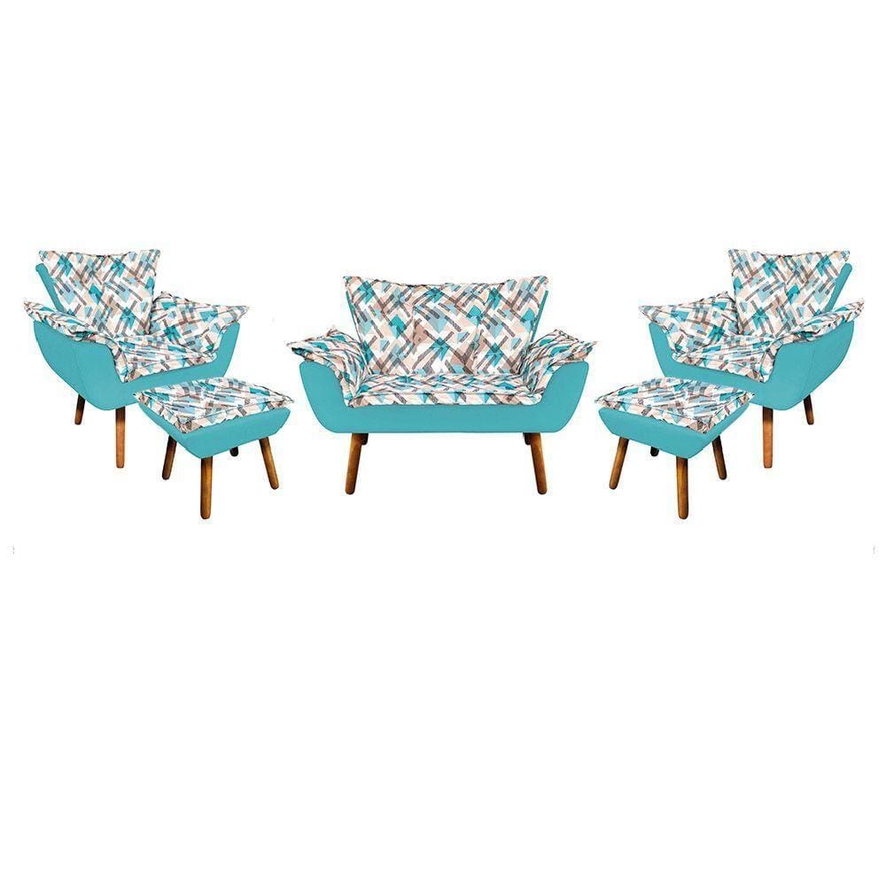 Kit 01 Namoradeira 02 Poltronas e 02 Puffs Opala Composê