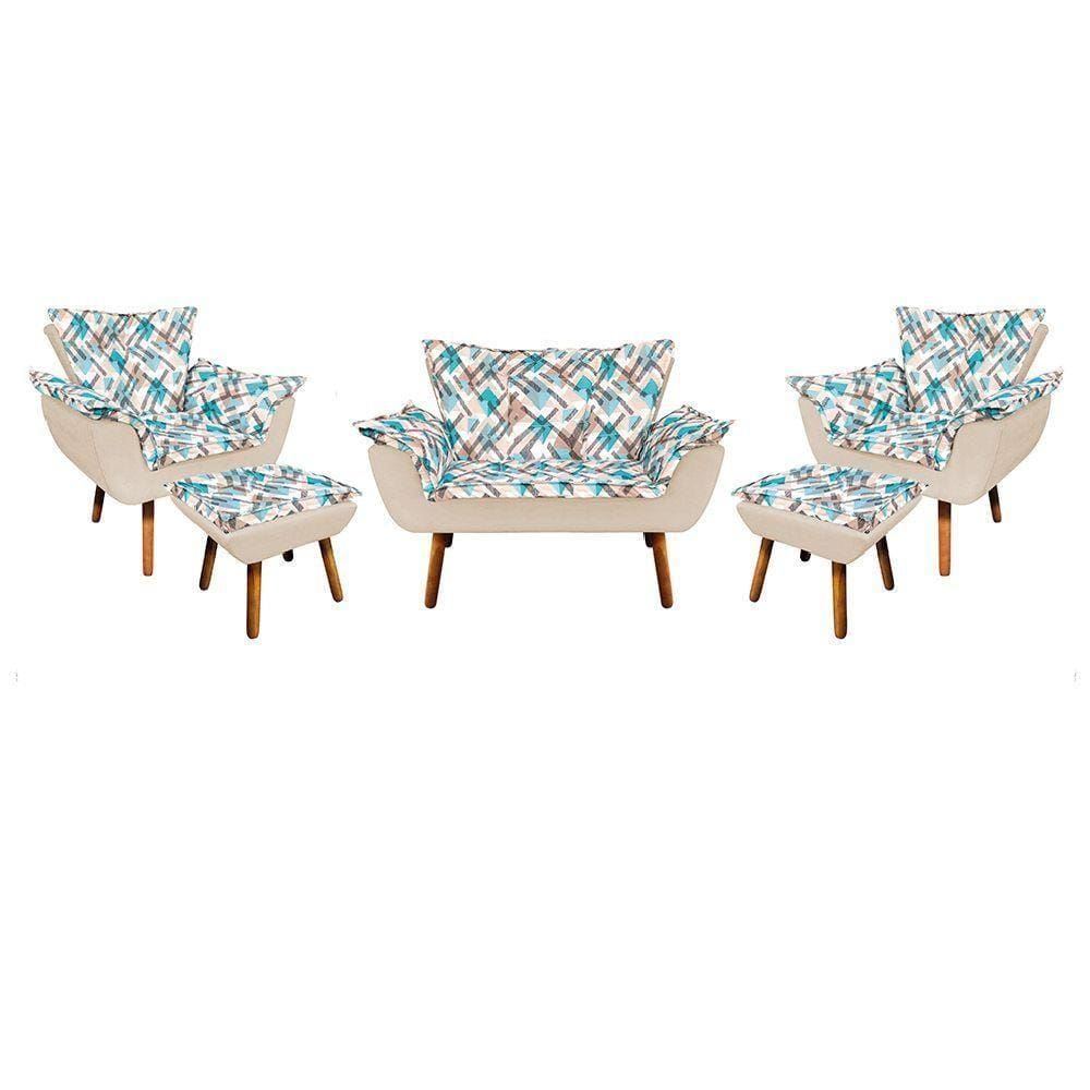 Kit 01 Namoradeira 02 Poltronas e 02 Puffs Opala Composê