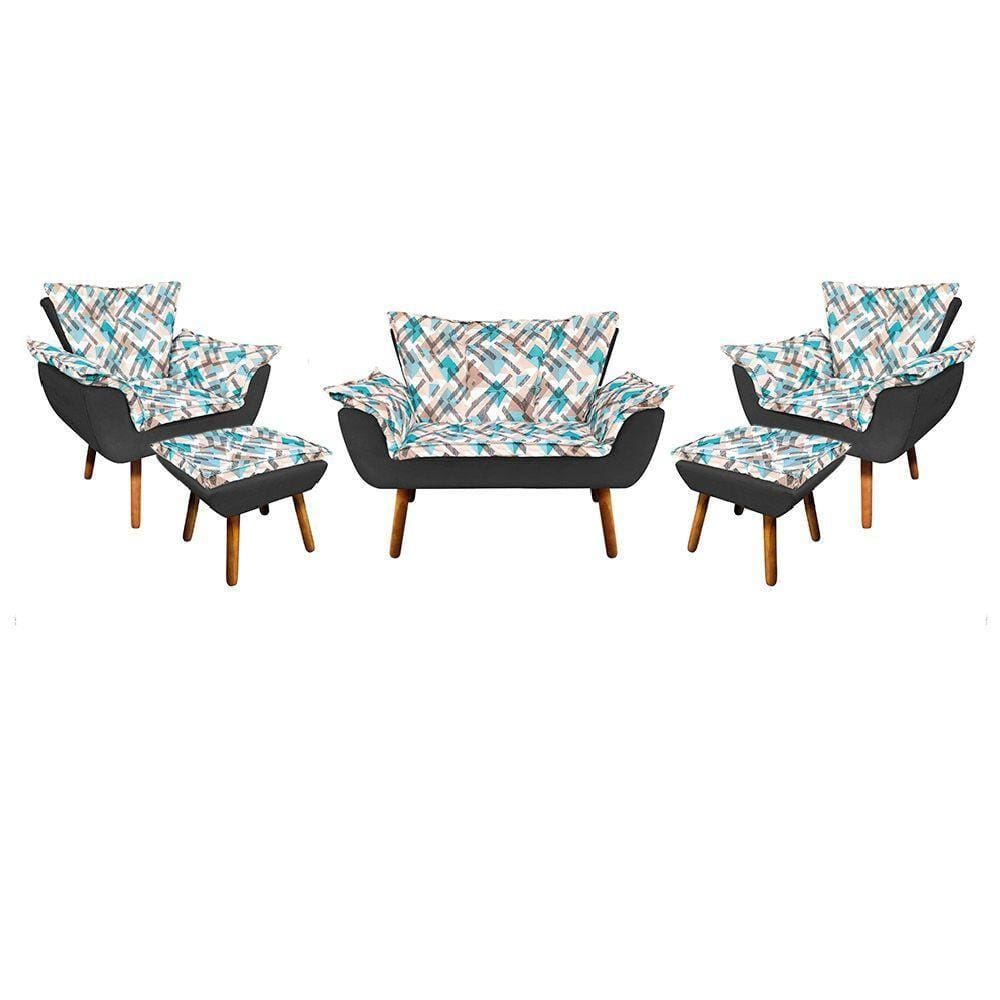 Kit 01 Namoradeira 02 Poltronas e 02 Puffs Opala Composê