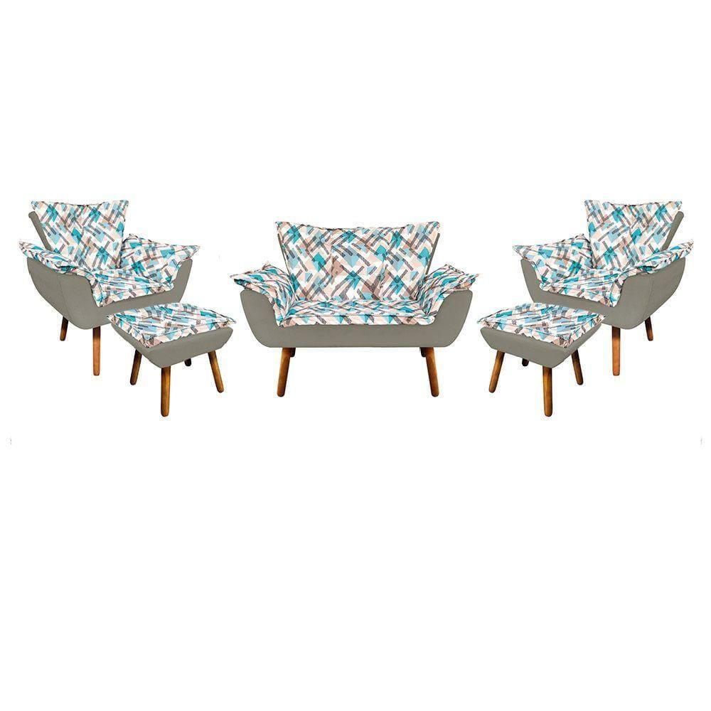 Kit 01 Namoradeira 02 Poltronas e 02 Puffs Opala Composê