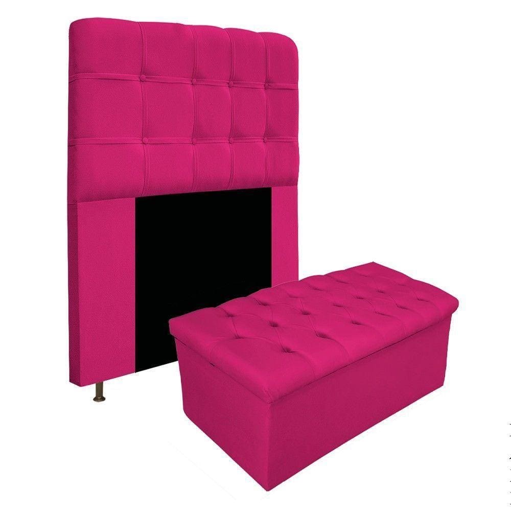 Kit Cabeceira Calçadeira Baú Estofada 90cm Solteiro Pink