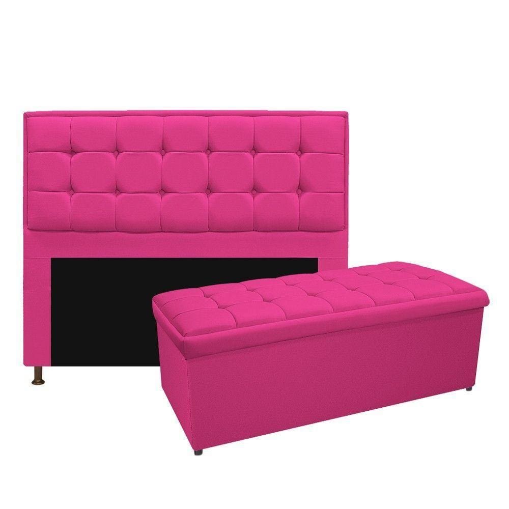 Kit Cabeceira Calçadeira Copenhague 195cm King Pink