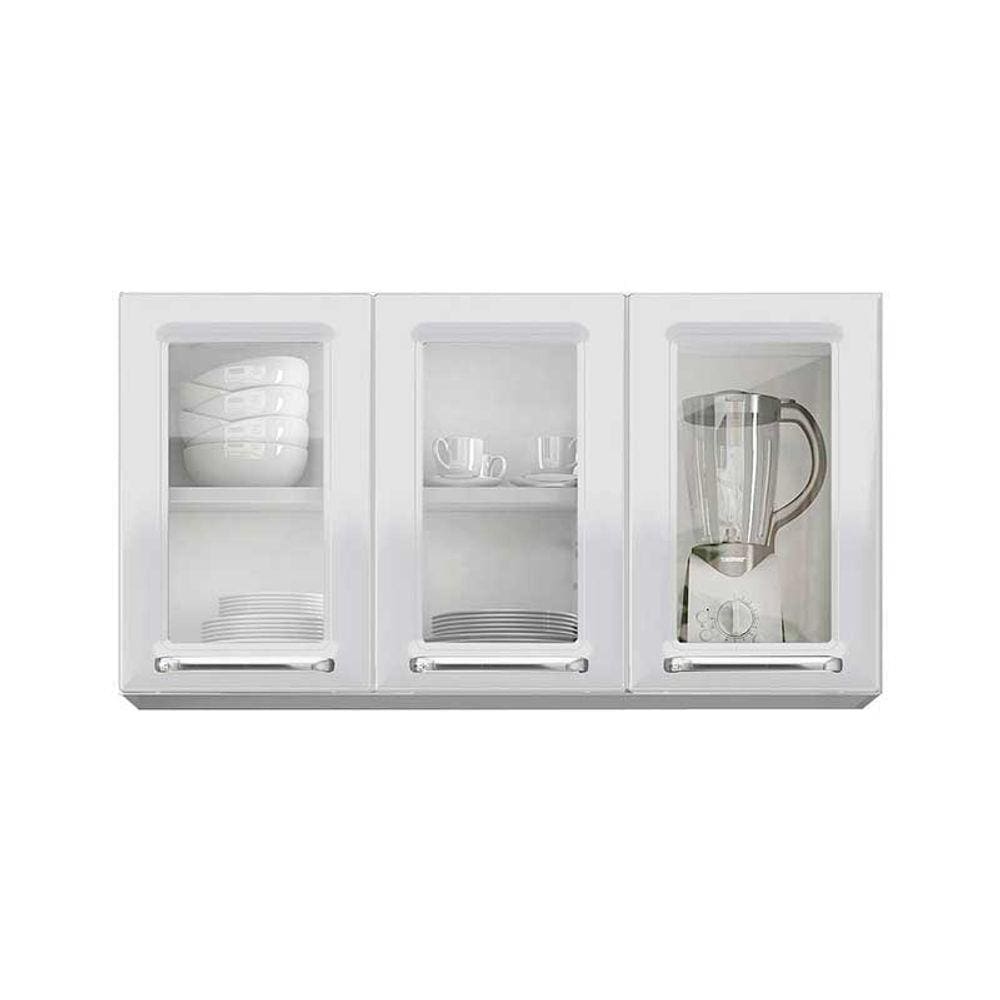 Armário Aéreo de Cozinha 3 Portas com Vidro IPV3-120 Luce Itatiaia Branco Neve