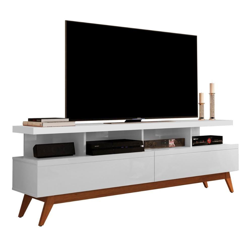 Rack 1,60 m 02 Gavetas e Pés de Madeira Vivare Wood Branco Acetinado - Germai