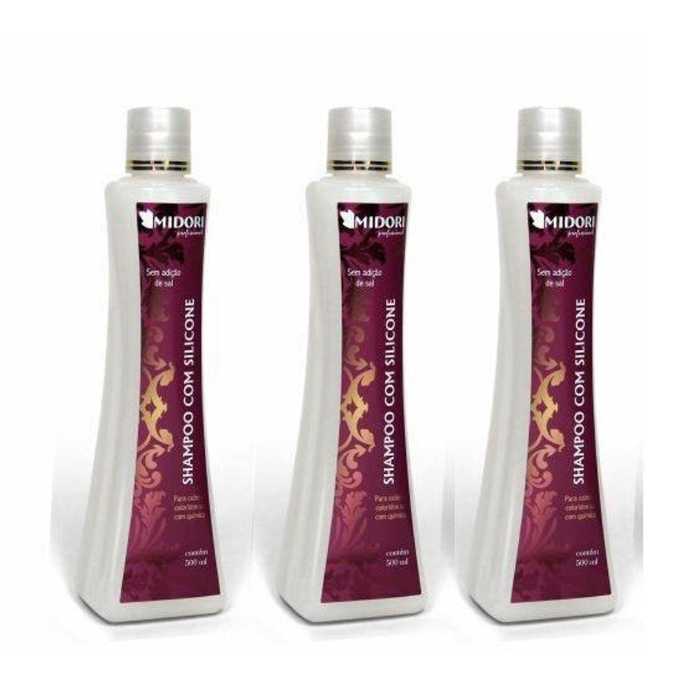 Kit 3 Shampoo Com Silicone Midori 500Ml Linha Profissional