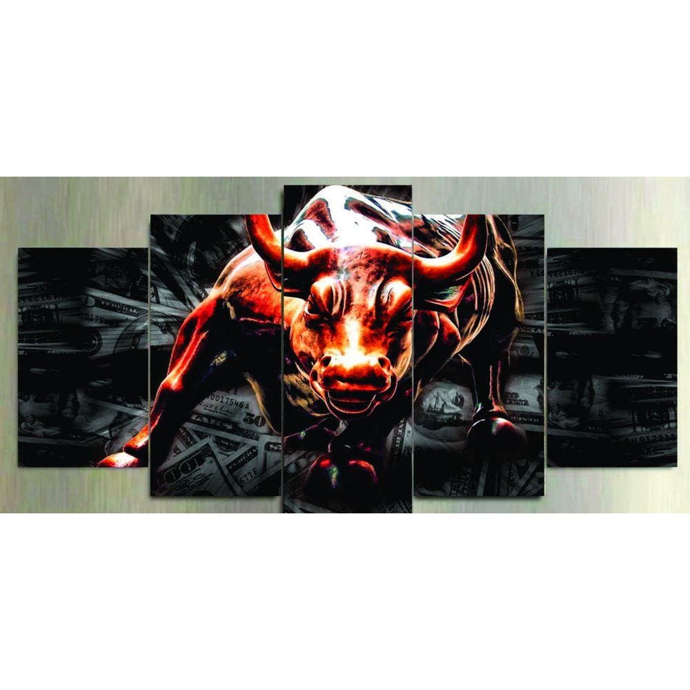 Quadro Decorativo Kyme Touro De Wall Street 5 Peças