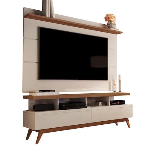 imagem-Rack com Painel Vivare Wood 1.6 Off White com Freijó - Germai Móveis - Marrom