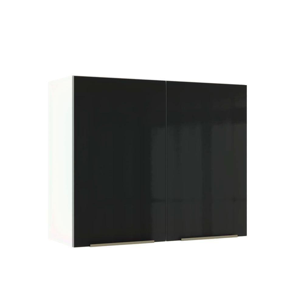Armário Aéreo Madesa Lux 80cm 2 Portas Branco Preto
