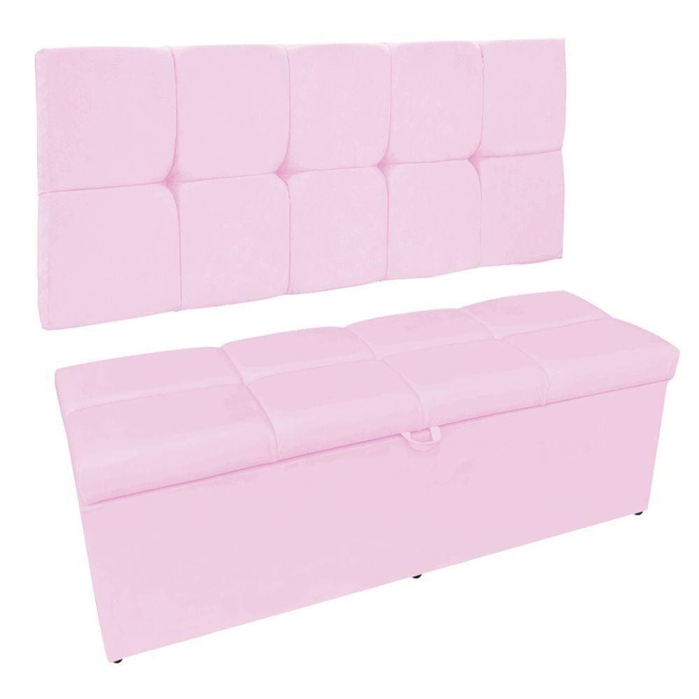 Kit Calçadeira Painel Nina 160cm Suede Rosa Bebê