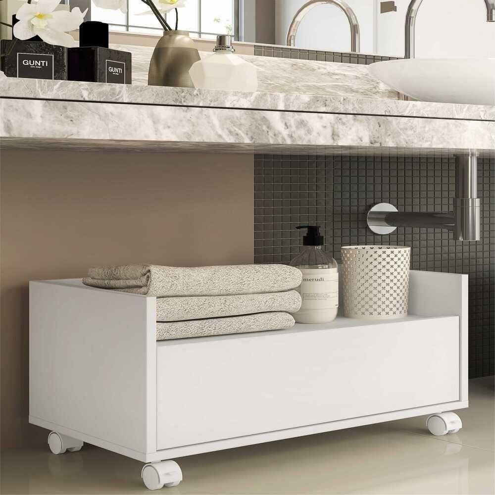 Gabinete Balcão Banheiro 80 cm c/ Rodízios Multimóveis Branco