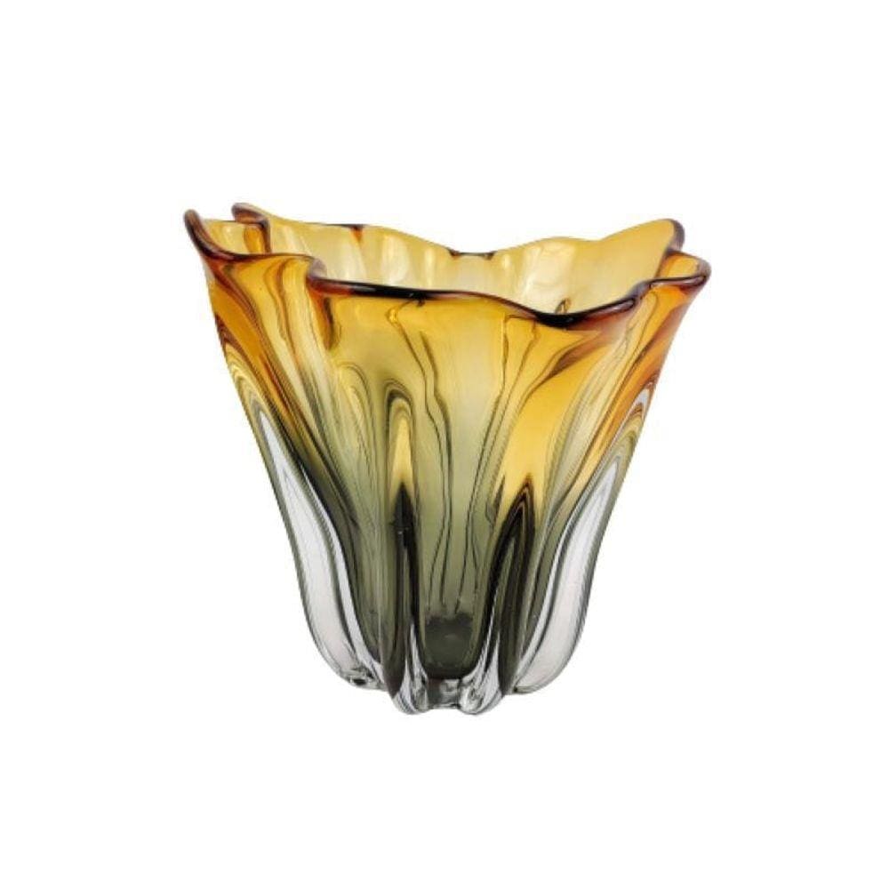Vaso De Murano Âmbar E Preto 23X23Cm Decoração
