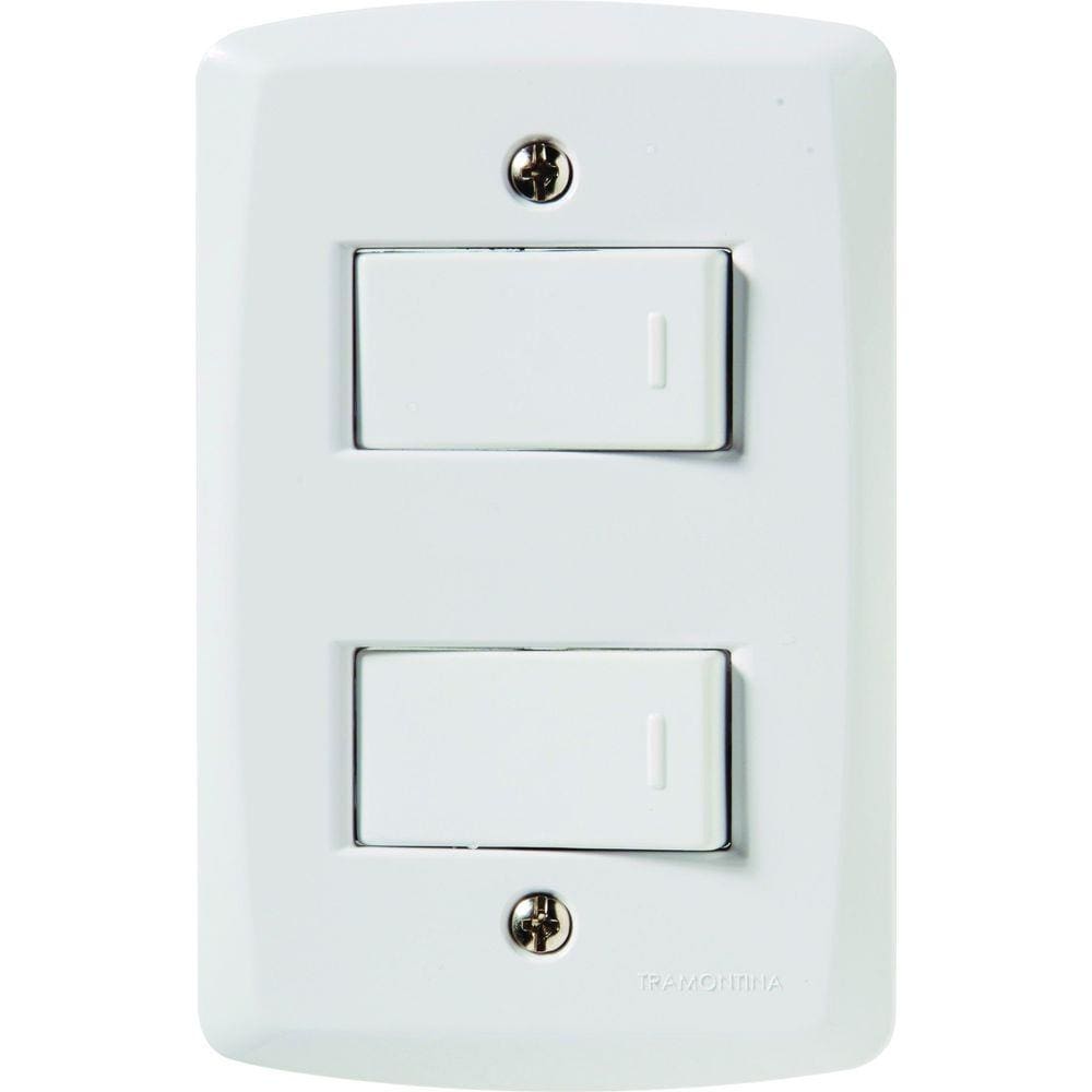 Conjunto 4x2 com 1 Interruptor Simples 10 A 250 V e 1 Interruptor 10 A 250 V Tramontina Lux2 branco
