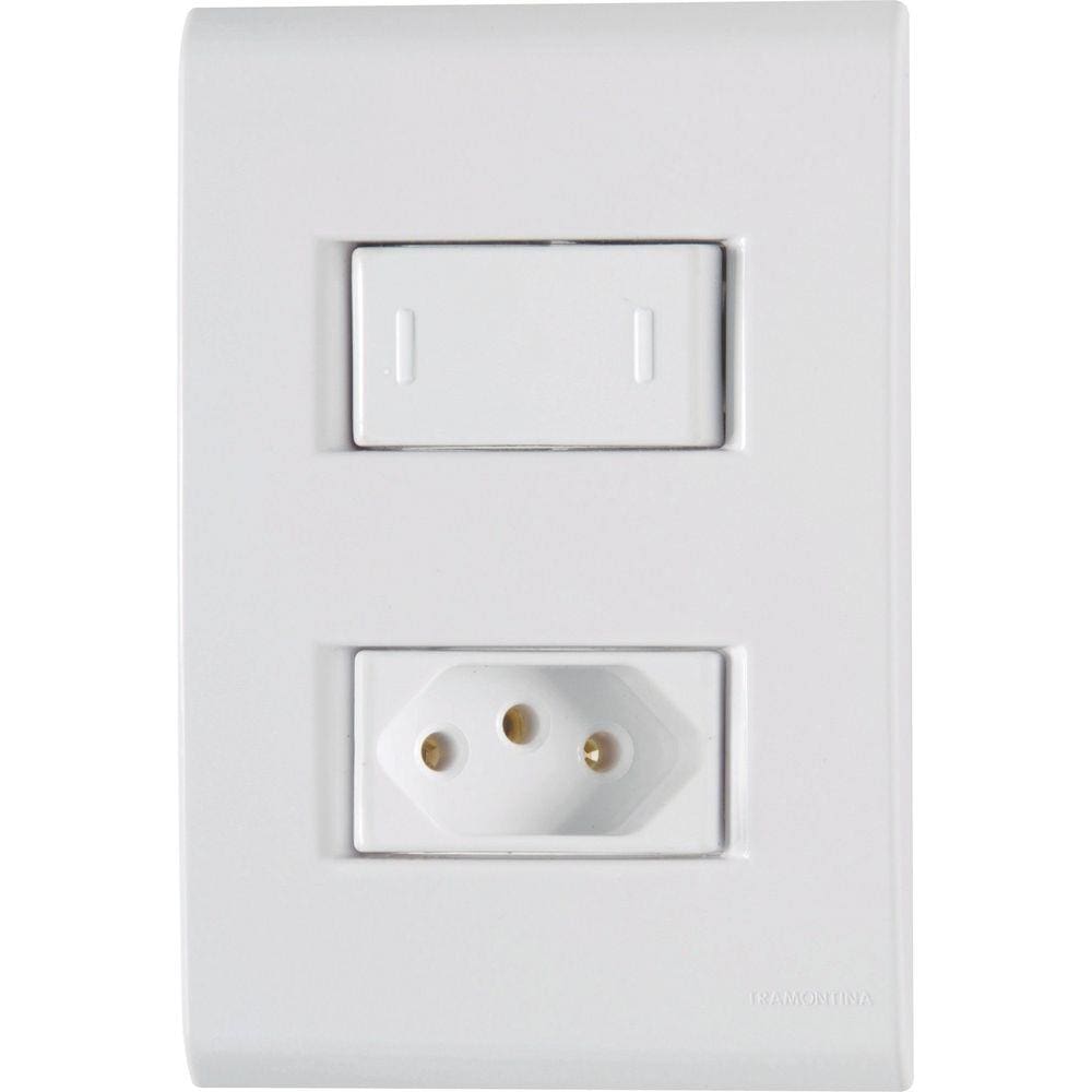 Conjunto 4x2 com 1 Interruptor10 A 250 V e 1 Tomada 2P+T 20 A 250 V Tramontina Liz Branco - Tramontina