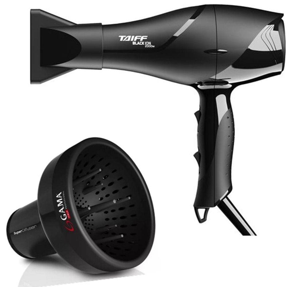 Kit - Secador De Cabelo Profissional Taiff Black Ion 2000W 127V + Difusor De Ar Umiversal Gama
