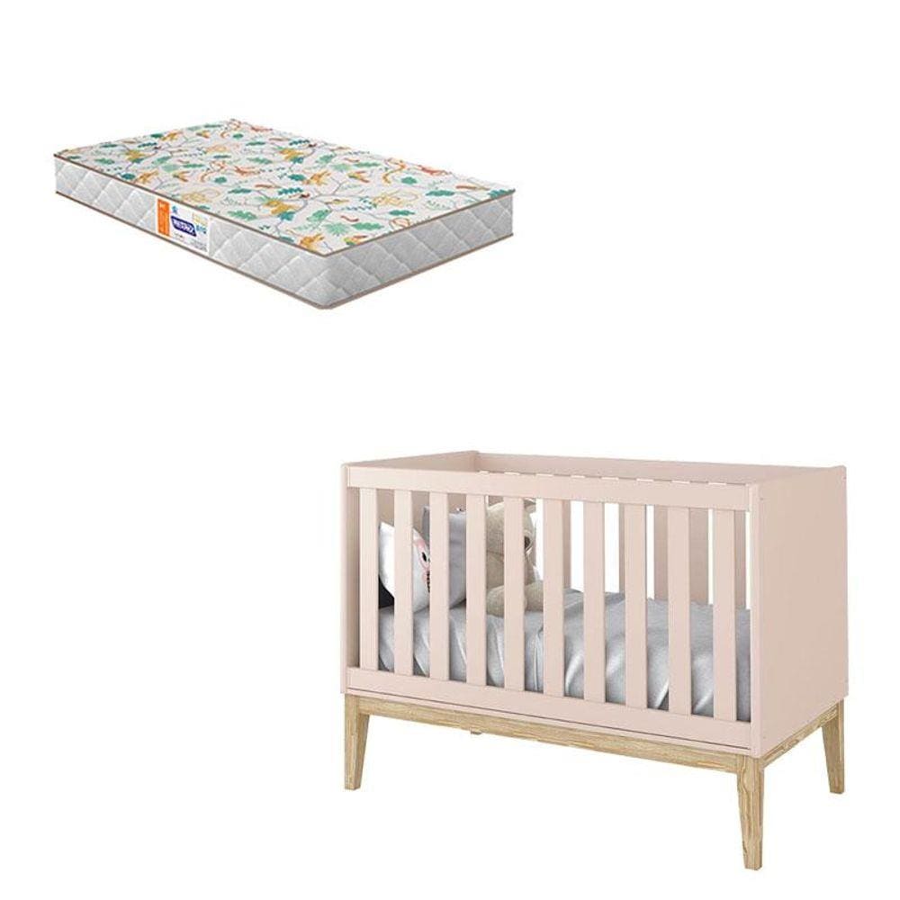 Berço Americano New Classic Rosa com Pés Madeira Natural e Colchão Gazin - Reller