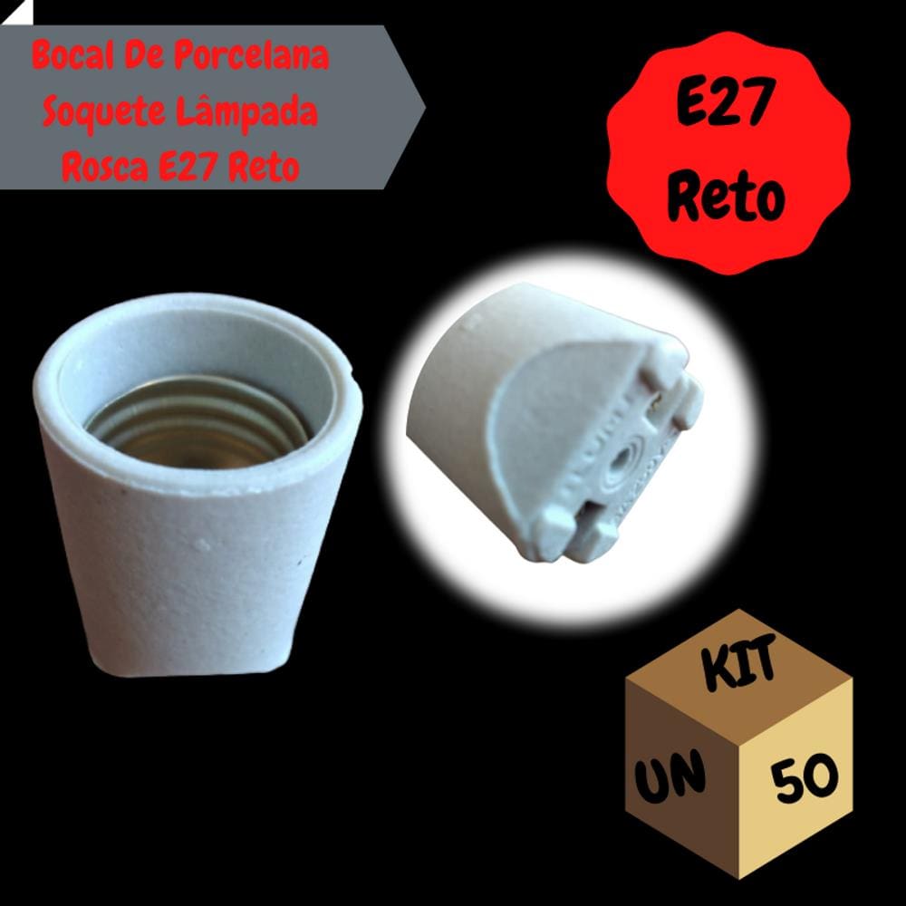 Kit 50 Soquetes De Porcelana Reto Para Lâmpada Base E27