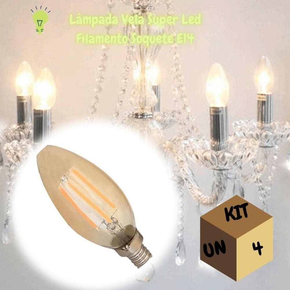 Kit 4 Lâmpadas Vela Super Led Filamento Soquete E14