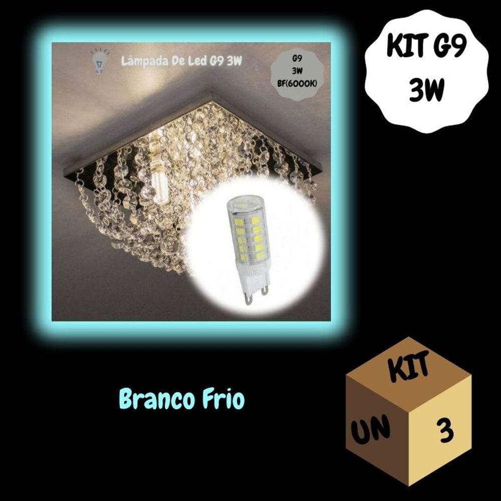Kit 3 Lâmpadas de Led G9 3w Branco Frio(6000K) P/ Lustres e Arandelas