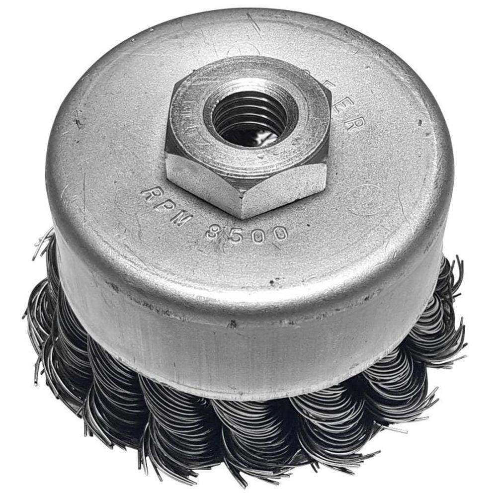 Escova de Aço Carbono Tipo Copo Trançada 4 x 1/4 POL 100 MM 3001 ABRASFER